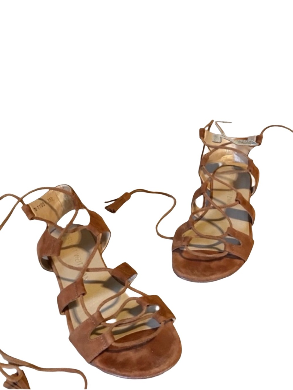 STUART WEITZMAN GLADIATOR STYLE TAN SUEDE SANDALS (35.5)